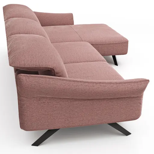 Ecksofa Bormio - 3-Sitzer mit Longchair rechts inklusive Relaxfunktion (motorisch), Stoff, Pfirsich