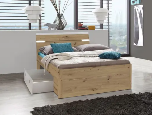 Bettgestell- Liegefläche ca. 140x200 cm, Eiche Dekor, Weiß