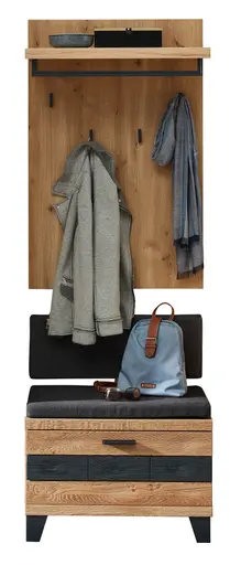 Garderobenpaneel mit Bank - B/H/T 70x108x31 cm, Wildeiche massiv 