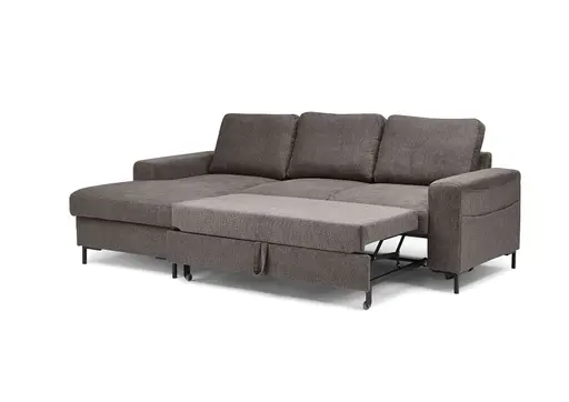 Ecksofa - Longchair links mit 2-Sitzer, Stoff, Mocca