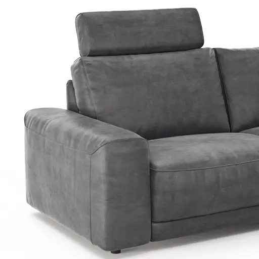 Ecksofa Balok - 2,5-Sitzer mit Longchair groß rechts, inkl. Relaxfunktion (motorisch) und Kopfstütze, Stoff, Anthrazit