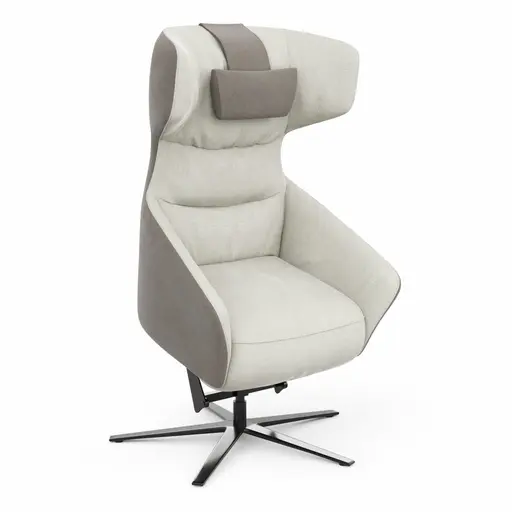 Drehsessel Houston Relax - Größe M, inkl. Relaxfunktion (motorisch), Aufstehhilfe und Kopfstütze, Stoff, außen Taupe/innen Natur