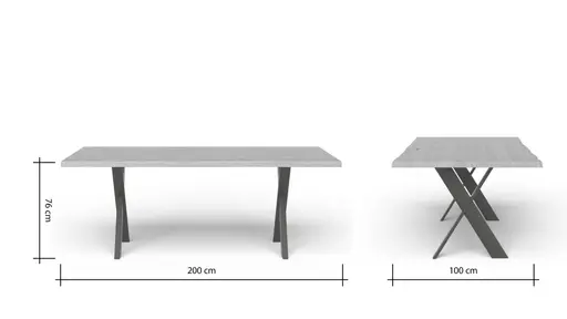 Esstisch 3100 - LB ca. 200x100 cm, Asteiche massiv, Waldkante, Kreuzfuß, Schwarz