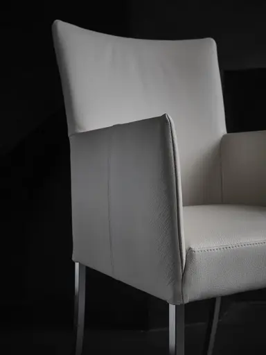 Armlehnstuhl Penthouse - Leder, Weiß, 4 Fuß, Edelstahl