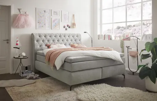 Boxspringbett JOLIN MIX- Liegefläche ca. 180x200 cm, Stoff Grau