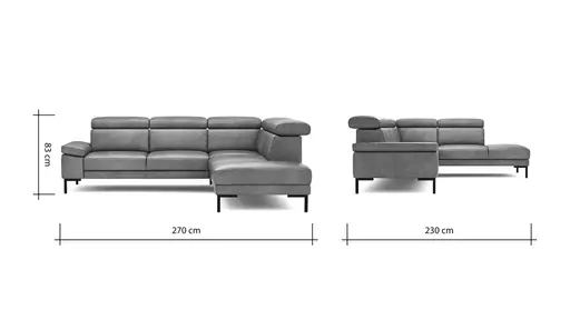 Ecksofa Hudson - 2,5-Sitzer mit Ecke rechts, inkl. Kopfteil verstellbar, Leder, Braungrün
