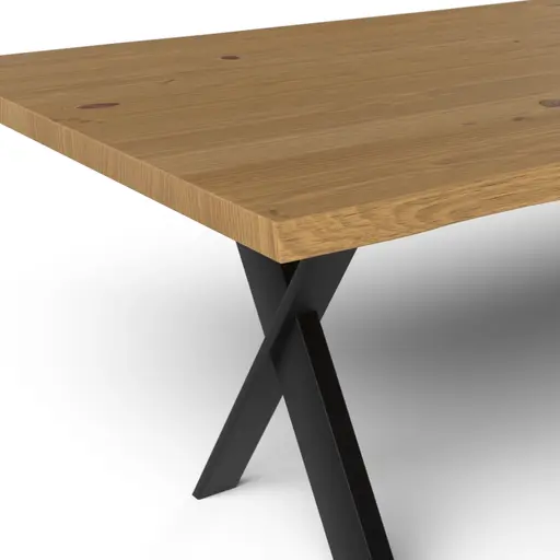 Esstisch 3100 - LB ca. 350x100 cm, Asteiche massiv, Waldkante, Kreuzfuß, Schwarz