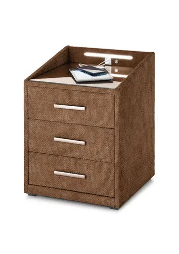 Nachttisch- Terracotta, mit Glasplatte, inkl. Beleuchtung