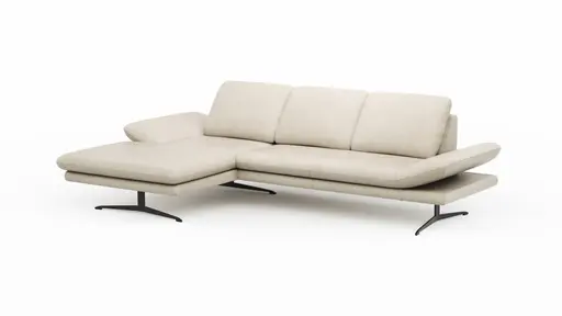 Ecksofa Hubertus - Longchair links mit 2-Sitzer, Armlehne verstellbar, Leder, Creme