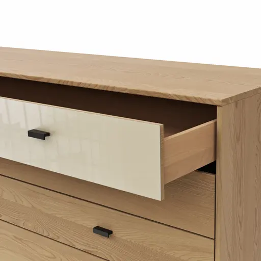 Kommode Lenoso - Eiche massiv, Glas Champagner