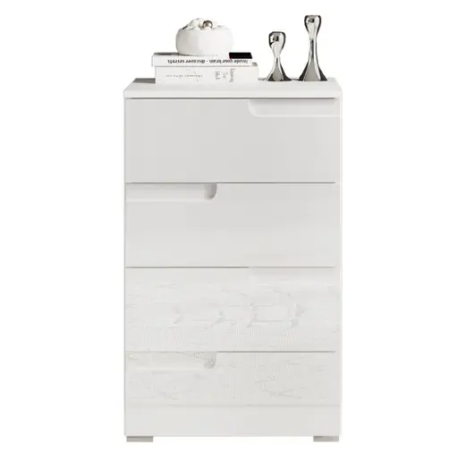 Kommode - B ca. 50 cm, Weiß, Weiß Hochglanz