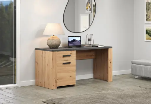 Schreibtisch - LB ca. 145x70 cm, Eiche Dekor, Graphit