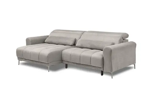 Ecksofa MINAO - 1,5-Sitzer mit Longchair rechts, Sitztiefe verstellbar motorisch, Kopfteil verstellbar, Stoff, Truffle
