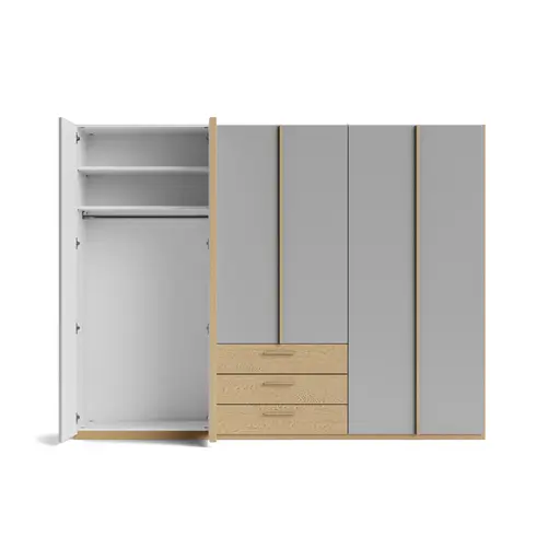 Drehtürenschrank Caluma - B. ca. 300cm, Furnier, Balkeneiche, Taupe