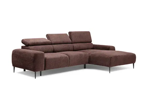 Ecksofa - 2-Sitzer mit Longchair rechts, Sitzvorzug motorisch, Kopfteil verstellbar, Stoff, Rotbusch