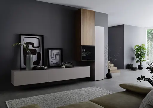 Wohnwand 4450 - Lack, Grau, Nussbaum