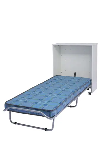 Verwandlungsklappbett mit Schrank - Liegefläche ca. 80x190 cm, Blau, Alufarben