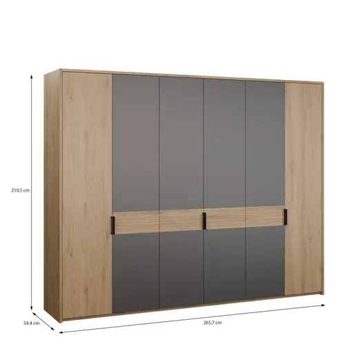 Drehtürenschrank FALLEA- B ca. 265 cm, Wildeiche Natur, Dunkelgrau