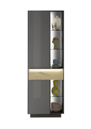 Vitrine - mit Beleuchtung, B ca. 67 cm, Anthrazit, Eiche massiv