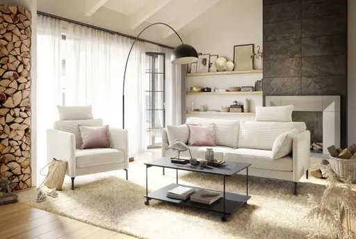 Sofa - 2-Sitzer, Stoff, Creme