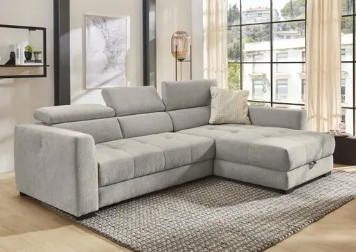 Ecksofa - 2-Sitzer, Ecke rechts, Stoff, Grau