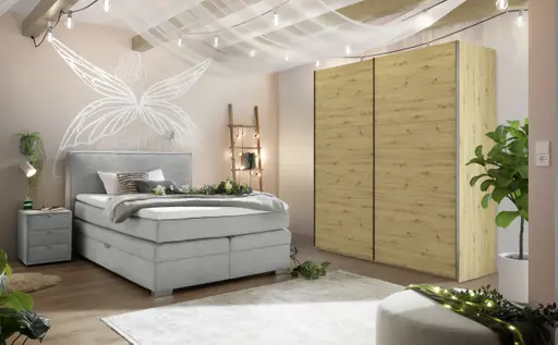 Boxspringbett- Liegefläche ca. 140x200 cm, Stoff, Silberfarben