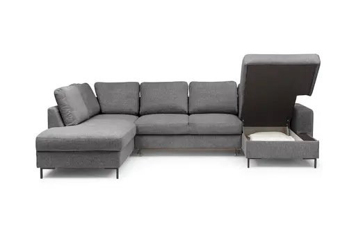 Wohnlandschaft - Ecke links mit 2-Sitzer und Longchair rechts, Stoff, Anthrazit