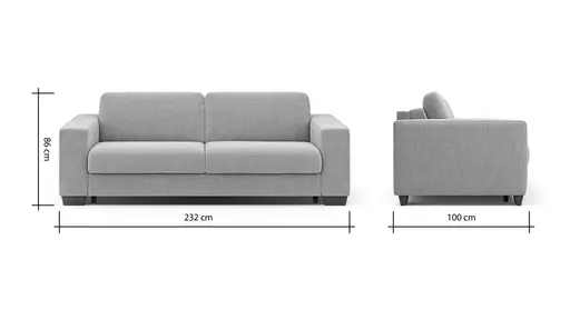 Sofa Nuoro - 3-Sitzer inkl. Schlaffunktion, Stoff, Grau