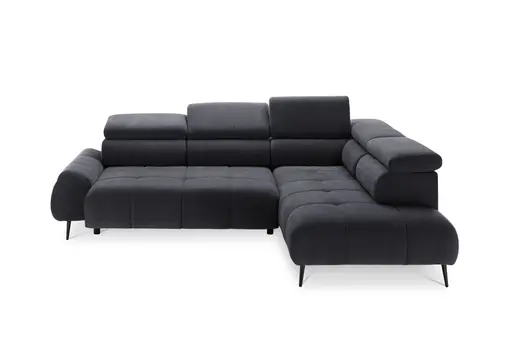 Ecksofa - 2-Sitzer mit Ecke rechts, Sitzvorzug motorisch, Kopfteil verstellbar, Stoff, Graphit