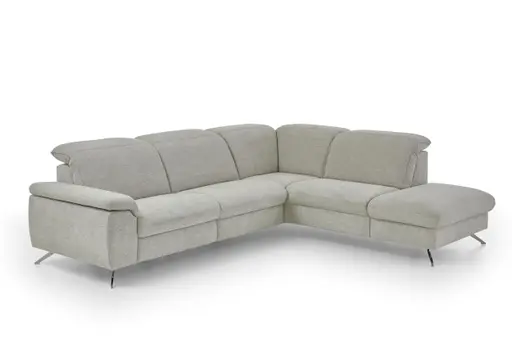 Ecksofa - 3-Sitzer mit Ecke rechts, Kopfteil verstellbar, Stoff, Natur