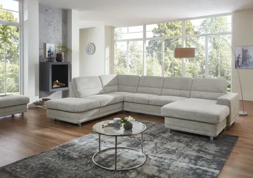 Wohnlandschaft - keine Funktionen, Ecke links, 2,5-Sitzer, Longchair rechts, Webstoff Grau