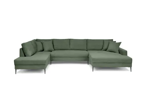 Wohnlandschaft - Ecke links, 2-Sitzer, Longchair rechts, Stoff, Grün