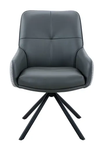 Armlehnstuhl - drehbar, Leder & Stoff, Grau