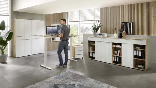 Schreibtisch - höhenverstellbar, LB ca. 160x77 cm, Artisan Eiche Nachbildung, Weiß