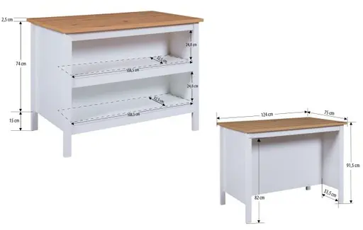 Bartisch - LB ca. 124x75 cm, Weiß, Artisan Eiche Nachbildung