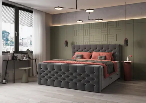 Boxspringbett- Liegefläche ca. 200x200 cm, Stoff, Dunkelgrau