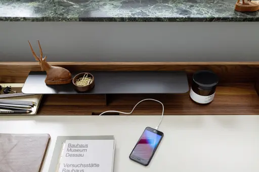 Schreibtisch - Nussbaum, Natur, Lack, Weiß