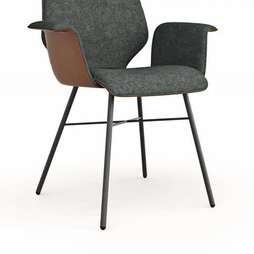 Armlehnstuhl Penthouse - Stoff, Steingrau, Leder, Cognac, 4 Fuß, Anthrazit