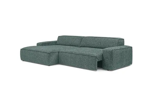 Ecksofa - Longchair links mit 2-Sitzer, Sitzvorzug motorisch, Stoff, Petrol