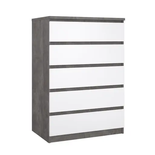 Kommode - B ca. 77 cm, Betonoptik, Weiß Hochglanz