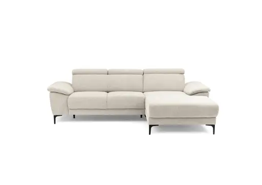 Ecksofa EZRA - 2-Sitzer, Ecke rechts inkl. Kopfteilverstellungen, Stoff, Beige
