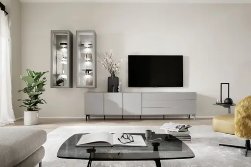 Highboard Casello - BHT ca. 165x144x37 cm, Lack Matt, Kristallgrau