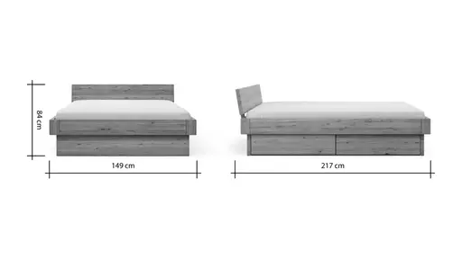 Bettgestell 1660 - Liegefläche ca. 140x200 cm, Wildeiche massiv, geölt