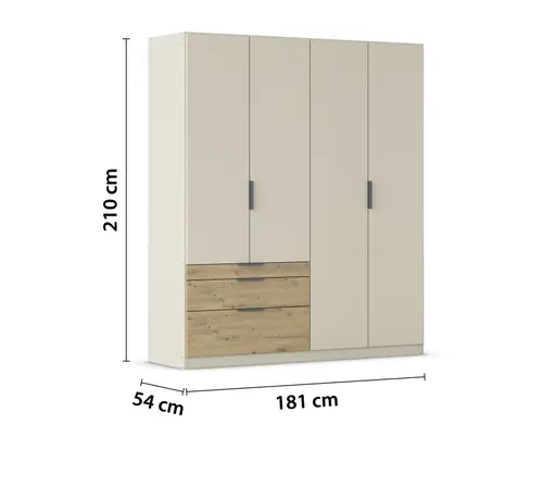 Drehtürenschrank RANI- B ca. 181 cm, Chapmpagner, Eiche Dekor