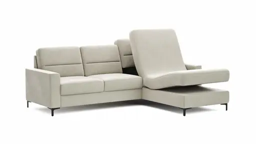 Ecksofa Merlos H - 2,5-Sitzer mit Longchair rechts inkl. Relaxfunktion (motorisch), Stoff, Natur