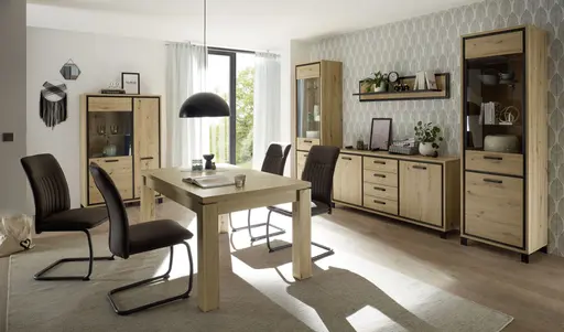 Highboardvitrine FARIDA - Eiche Dekor, Schwarz