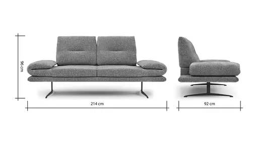Sofa Lucero 2.0 - 2-Sitzer inkl. Drehsitz, Rollout-Armlehne und Sitztiefe verstellbar, Stoff, Cognac