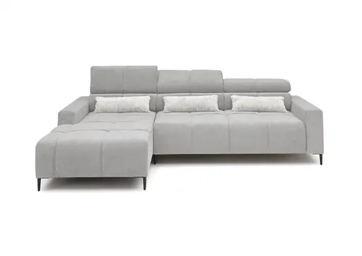Ecksofa - Longchair links mit 2-Sizer, Sitztiefe verstellbar motorisch/Kopfteil verstellbar, Stoff, Silbergrau