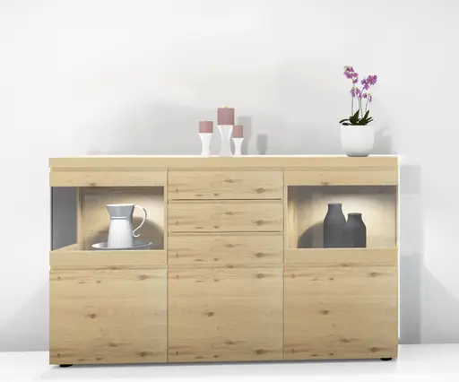 Sideboard - mit Beleuchtung, Wildeiche teilmassiv