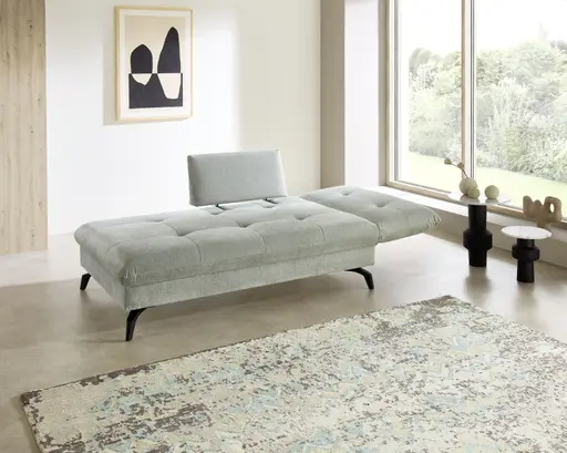 Recamiere - Schlaffunktion/Sitztiefe/Armlehne verstellbar, Stoff, Grau